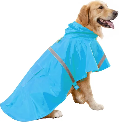 Vista 10 de HAPEE Chubasqueros para perros con capucha de tira reflectante, chaqueta poncho para perros grandes, para garabatos Golden Retriever