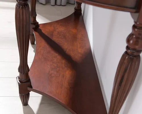 Vista 64 de PADMA HOUSE Mesa de sofá semicírculo tradicional de madera maciza con tapa de vidrio templado para sala de estar, nogal cereza