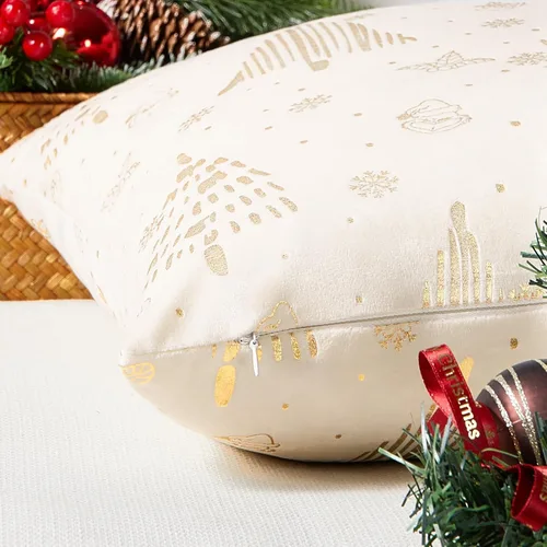 Vista 5 de Topfinel Juego de 2 fundas de almohada de Navidad de 12 x 20 pulgadas, fundas de almohada lumbar doradas, fundas de almohada lumbar, fundas de Crema