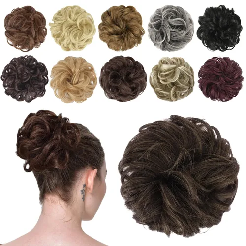 Vista 44 de FESHFEN Pieza de Cabello de Moño Desordenado - Extensiones de Coleteros de Moño de Cabello Ondulado Rizado Elástico Postizos Sintéticos para Mujeres