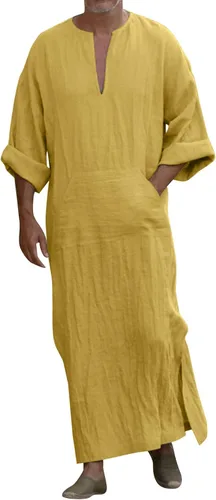 EELHOE Shirt Muslim Thobe For Men Middle East Saudi Arabic Islamic Robes Breathable Long Sleeve Clothing Ramadan Jubbah