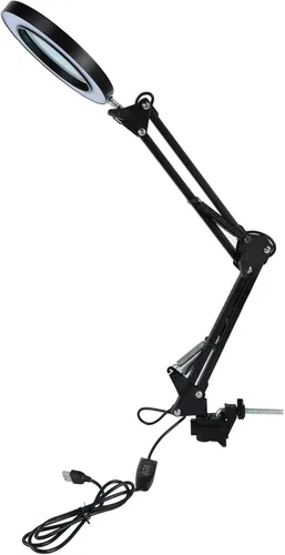 Vista 8 de Lámpara de aumento LED con abrazadera, 2.200 lupa regulable súper brillante con luz y soporte, lámpara de lupa de brazo giratorio ajustable