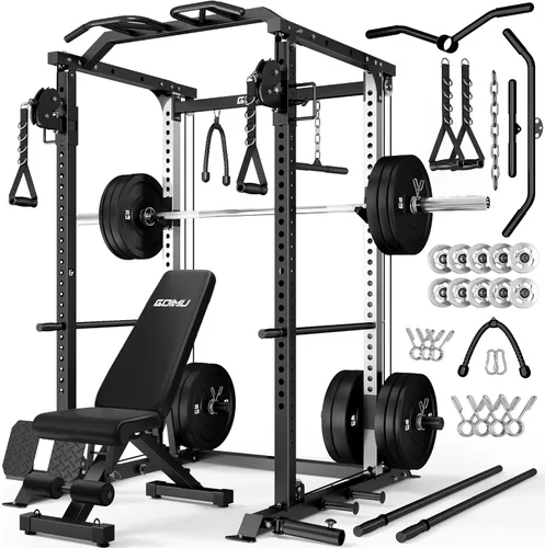 Vista 11 de DP01 - Jaula de potencia, estante para sentadillas de 2000 libras con cable cruzado y sistema de polea doble independiente, jaula completa