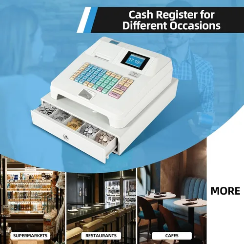Vista 7 de Sistema electrónico POS electrónico de caja registradora con impresoras de recibos y diarios, 48 teclas 8 LED digitales registradora comercial