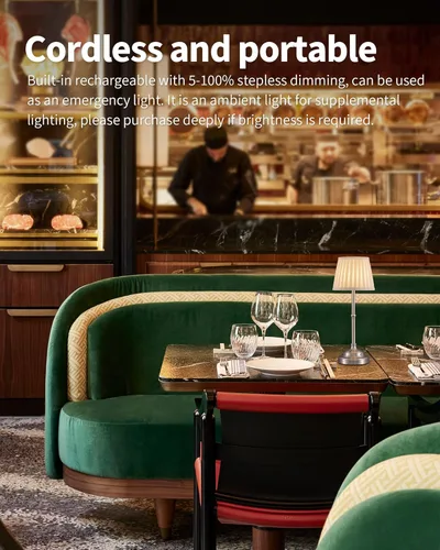 Vista 2 de KDG Juego de lámparas de mesa LED inalámbricas de 2, lámparas de escritorio portátiles con pantalla de tela, batería recargable de 4000mAh