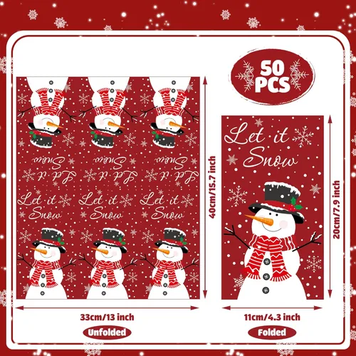Vista 2 de 50 servilletas de Navidad con diseño de muñeco de nieve de invierno, 3 capas, servilletas de mano de papel de nieve con texto en inglés "Let It