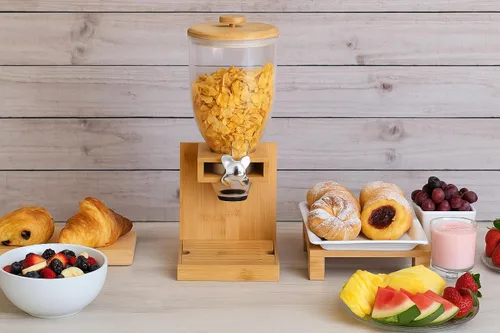 Vista 2 de Future & Friendly Finds Dispensador de cereales de bambú de 2 litros, elegante y duradero, recipiente de almacenamiento hermético para despensa