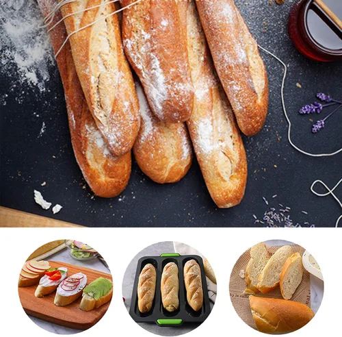 Vista 5 de Molde de silicona para baguette, antiadherente de 3 olas, pan de tostada francesa, molde para hornear, moldes de silicona perforados, molde