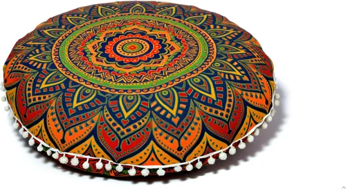 Vista 23 de CRAFT KALA Funda de almohada redonda con diseño de mandala estilo bohemio, meditación, india, para sala de estar, sala de yoga, decoración