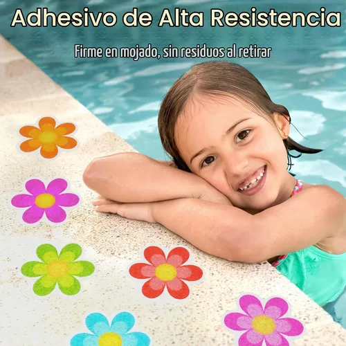 Vista 3 de Secopad 10 calcomanías antideslizantes para bañera de flores con raspador, multicolor