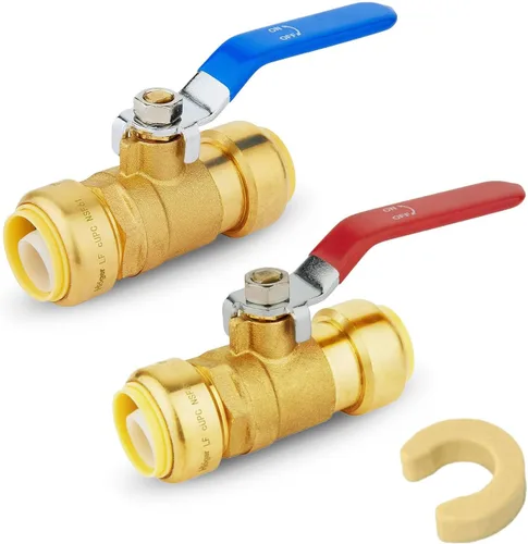 Vista 31 de Paquete de 2 válvulas de bola Foskan de latón con clip de desconexión, válvula de cierre de puerto completo de 3/4 pulgadas con mango rojo
