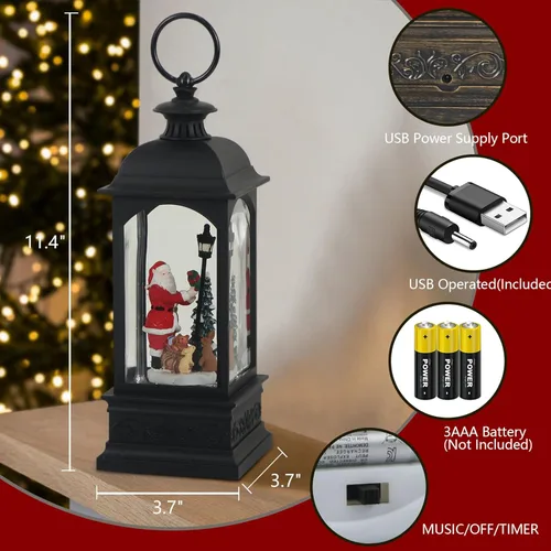 Vista 2 de Eldnacele Linterna de globo de nieve musical de Santa con temporizador de 6 horas, lámpara iluminada que canta, funciona con batería y USB, agua