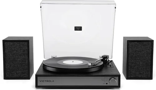 Vista 9 de Victrola Harmony - Sistema de tocadiscos Bluetooth - Reproductor de discos de vinilo de 3 velocidades, altavoces estéreo, Audio Technica ATN3600L