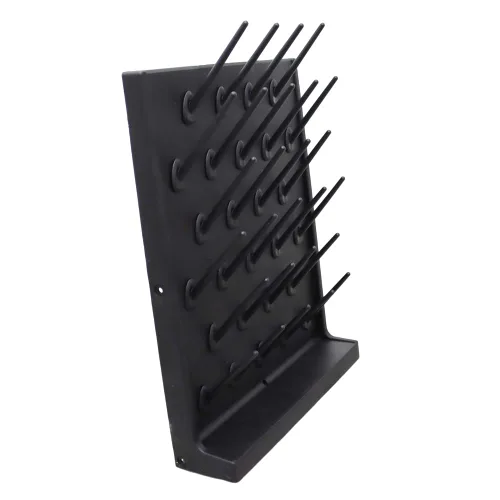 Vista 6 de Estante de secado de botellas de vidrio negro de 27 clavijas – Montaje en pared/clavijas desmontables independientes para suministros de laboratorio