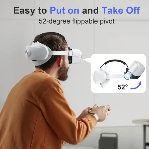 Vista 4 de Rewguy Head Strap with Battery for Oculus Quest 2, 12000mAh Battery Pack for Extended 8-10 Hrs of Playtime, Fast Charging VR Power, Adjustable Elite