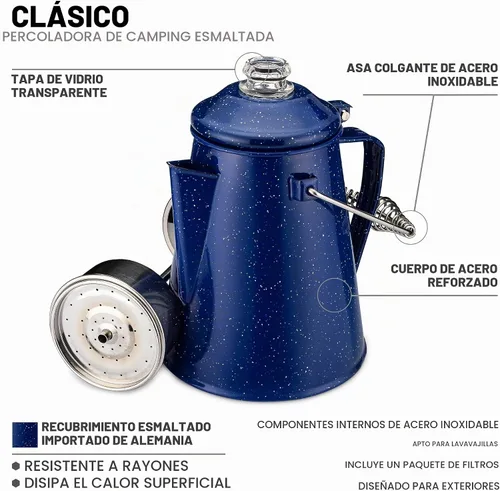 Vista 6 de COLETTI Cafetera Percolator clásica: la cafetera de camping más nostálgica, ahora modernizada [esmalte negro, 12 tazas]
