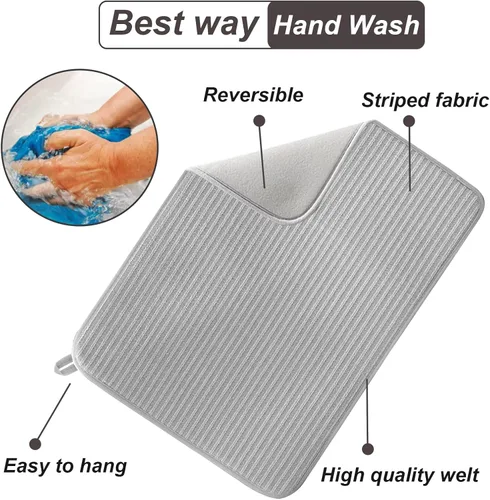 Vista 3 de Paquete de 2 tapetes grandes para secar platos para encimera de cocina, escurridor de platos absorbente de microfibra de 24 x 17 pulgadas