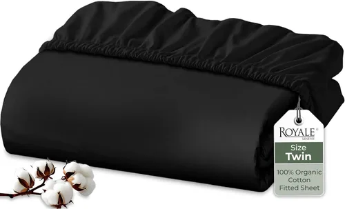 Vista 45 de Royale Linens Sábana bajera ajustable de algodón 100% orgánico - Tejido percal - Sábanas bajeras de bolsillo profundo súper suaves - Sábana elástica