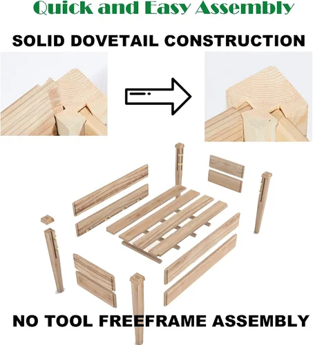 Vista 4 de Rakukiri - Kit de cama elevada de madera elevada para jardín, soporte para patio trasero, patio, naturalmente resistente a la putrefacción, 4 x 2 x