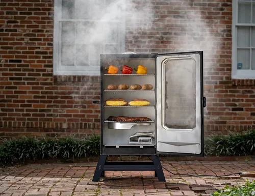 Vista 5 de Masterbuilt® Ahumador vertical eléctrico digital para barbacoa de 40 pulgadas con kit de patas, cargador de virutas de madera lateral y 970 pulgadas