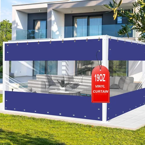 Vista 9 de FoundGo - Cortinas de vinilo de 8'H x 7'W para patio de 19oz, cercado de vinilo transparente para exteriores, lona resistente transparente