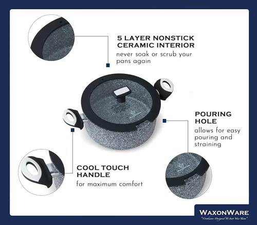 Vista 7 de WaxonWare - Caserola horno holandés de 5.25 cuartos de galón de cerámica antiadherente, olla para sopa indeformable, no tóxica, sin