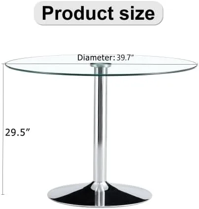 Vista 2 de Mesa de comedor redonda de vidrio templado, mesa de comedor de vidrio templado de 40 pulgadas, mesa de cocina moderna de vidrio circular con mesa
