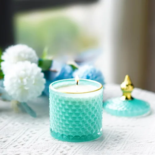 Vista 8 de Joyero de cristal azul con tapa, tarro de caramelo de cristal, tarro de cristal para bufé de dulces de boda, tarros de boticario de cristal