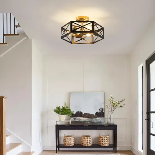 Vista 8 de XSDeTu Lámpara de Techo de Montaje Empotrado Moderna, 3 Luces Negras y Oro Accesorios de Luz de Pasillo para Montaje en Techo, Lámpara de Techo