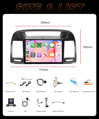 Vista 7 de 4Core 2G+64G Android Car Stereo Carplay para Toyota Camry 2000 2001 2002 2003 2004 2005 2006, Rimoody 9 pulgadas pantalla táctil radio de coche