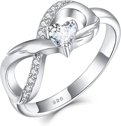 STARCHENIE Infinity Promise Anillo de plata de ley 925 con alas de ángel y corazón para mujer, talla 5-10