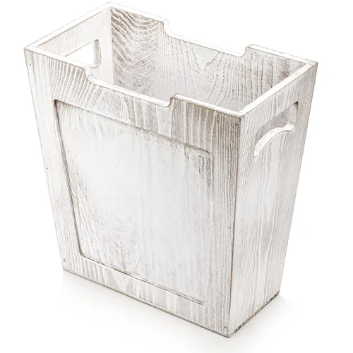 Vista 4 de TOPZEA Basurero de madera, papelera de granja con asa, cesta de basura de madera rústica, rectangular, pequeño, decorativo, contenedor de basura