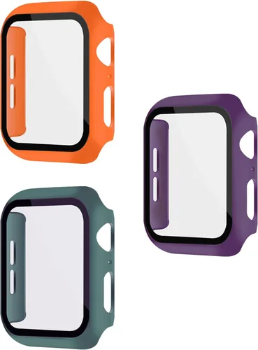 Vista 22 de Paquete de 3 fundas multicolor con protector de pantalla de vidrio templado para Apple Watch SE (Gen 1/2/3) Series 6/5/4 de 1.575 pulgadas, negro +