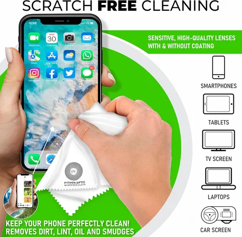 Vista 2 de Python - Paño de microfibra OLED prémium de 12 x 16 pulgadas, limpiador de lentes ópticos y lentes sin arañazos, limpieza de pantalla