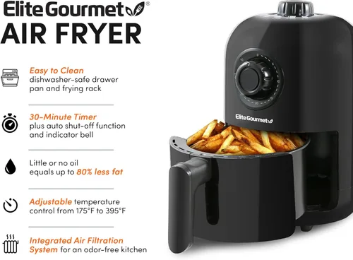 Vista 2 de Elite Gourmet EAF1121 Personal 1.1 Qt. Freidora eléctrica compacta de aire caliente que ahorra espacio, sin aceite, cocina saludable, temporizador