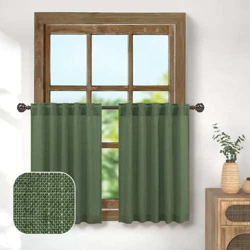 Vista 20 de Pitalk Cortinas de lino para café de 24 pulgadas de largo, con bolsillo trasero, plisadas, estilo bohemio, granja, cocina, cortinas para ventana