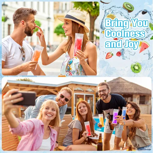 Vista 6 de Hoolerry 600 bolsas desechables para moldes de hielo con 1 embudo de silicona para congelar tubos con cierre de cremallera, molde de hielo