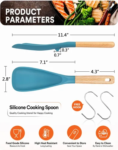 Vista 2 de Cuchara de cocina para utensilios de cocina antiadherentes, ideal para cocinar y servir silicona mate resistente sin BPA, cuchara con mango de Caqui