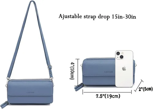 Vista 5 de Lanyani Cartera Cruzada RFID con Correa de Muñeca y Bolsillo para Teléfono para Mujeres de Cuero Vegano