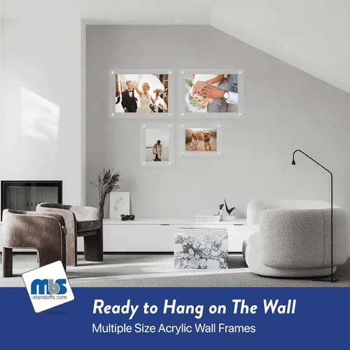 Vista 4 de Plotter Paper Direct Marco de pared acrílico transparente de 5 x 7 pulgadas con separadores de aluminio anodizado negro de 3/4 x 1 pulgada para arte