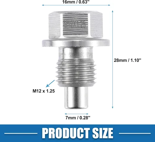 Vista 3 de Tapón magnético de drenaje de aceite para motor, acero inoxidable M12x1.25 con arandela de cobre (paquete de 2)