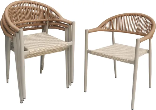 TWT Juego de 4 sillas de patio, sillas de comedor apilables para todo tipo de clima, muebles de jardín de textileno transpirable para terraza de