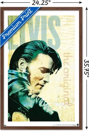 Vista 3 de Trends International Elvis Presley - Póster de pared original, 34 pulgadas de largo x 22.4 pulgadas, versión enmarcada en caoba Versión enmarcada