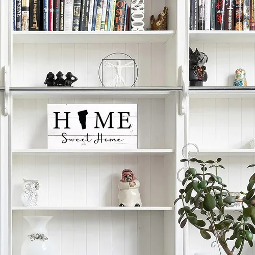 Vista 3 de Letrero decorativo estético de madera, letrero de madera con texto en inglés «Home Sweet Home» de Vermont, letrero de madera para el hogar