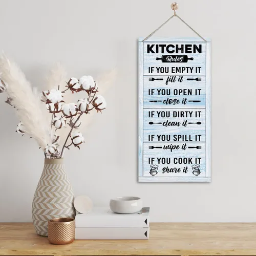 Vista 5 de Letrero Colgante de Reglas de Cocina en Madera, Decoración Rústica de Cocina en Madera, Letrero de Arte de Pared Impreso en Madera, Letrero Rústico