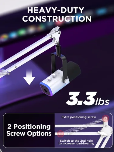 Vista 3 de InnoGear Soporte de micrófono con brazo de brazo para Blue Yeti HyperX QuadCast SoloCast Snowball Fifine Shure SM7B y otros micrófonos, blanco