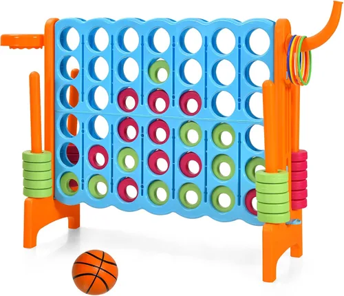 Costzon Giant 4 en una fila, Jumbo 4 a puntuación, juego gigante con aro de baloncesto, lanzamiento de anillos, deslizador de liberación rápida, 42