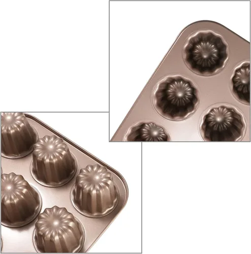 Vista 7 de Molde de canele antiadherente de acero al carbono con 12 cavidades, color dorado