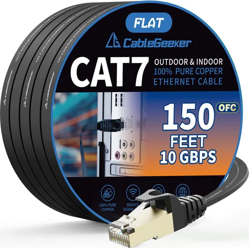 Vista 15 de Cable blindado Cat 7 para conexión de Ethernet (cable de la más alta velocidad), plano, tiene un conector RJ45 a prueba de enganche, para módem
