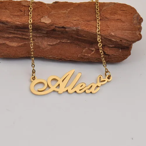 Vista 4 de HUAN XUN Collar personalizado con cualquier nombre para mujeres y niñas en oro y plata